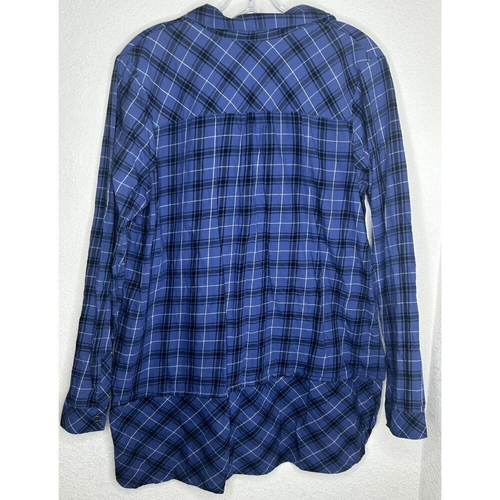 J Jill Shirt Womens Medium Tall Blue Plaid Button Front Tunic 100% Cotton - Picture 2 of 14